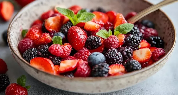Colorful berries, a delicious choice among natural foods that help control blood sugar levels.