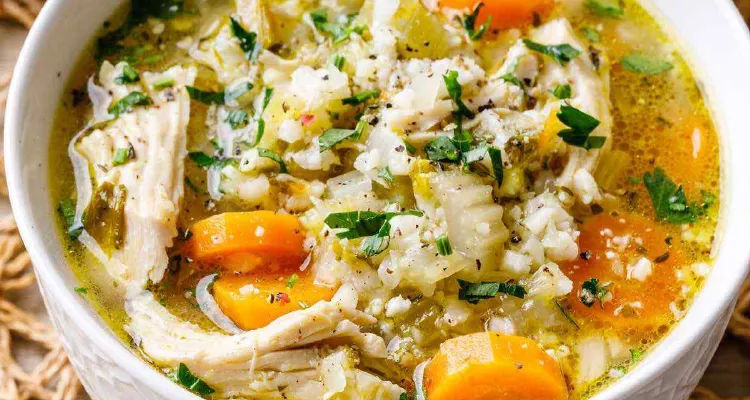 Chicken cauliflower soup, a low carb diet staple for diabetes control.