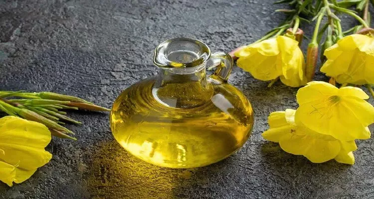 Evening primrose oil, a soothing part of natural remedies to relieve PMS and menopause symptoms.